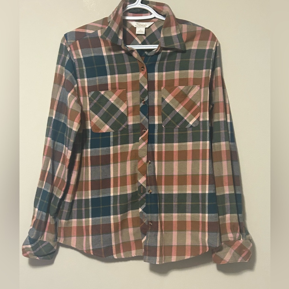 Natural Reflections Pink and Green Plaid Shirt